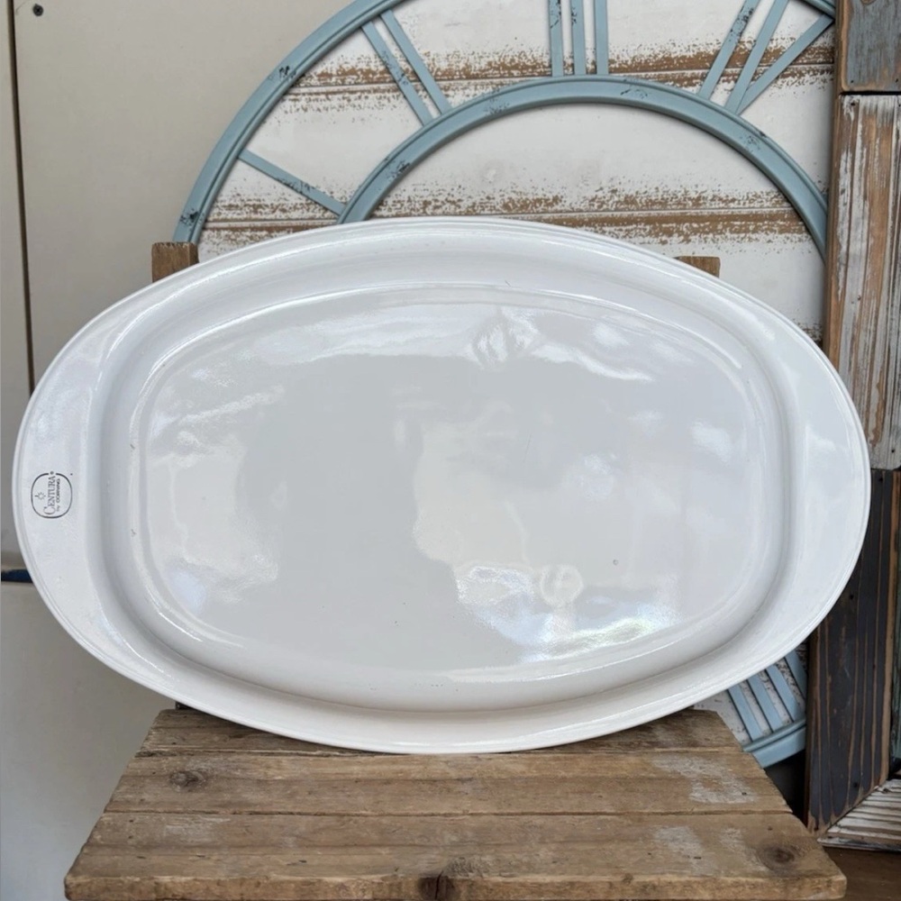 VINTAGE Corning Ware Platter 16" Oversized White Raised Rim Oval Centura